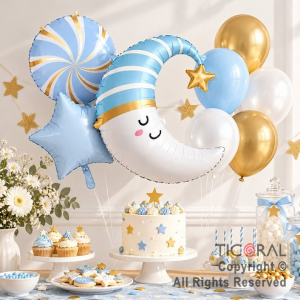 SET DE GLOBOS METALIZADO LUNA CELESTE 8 UNIDADES